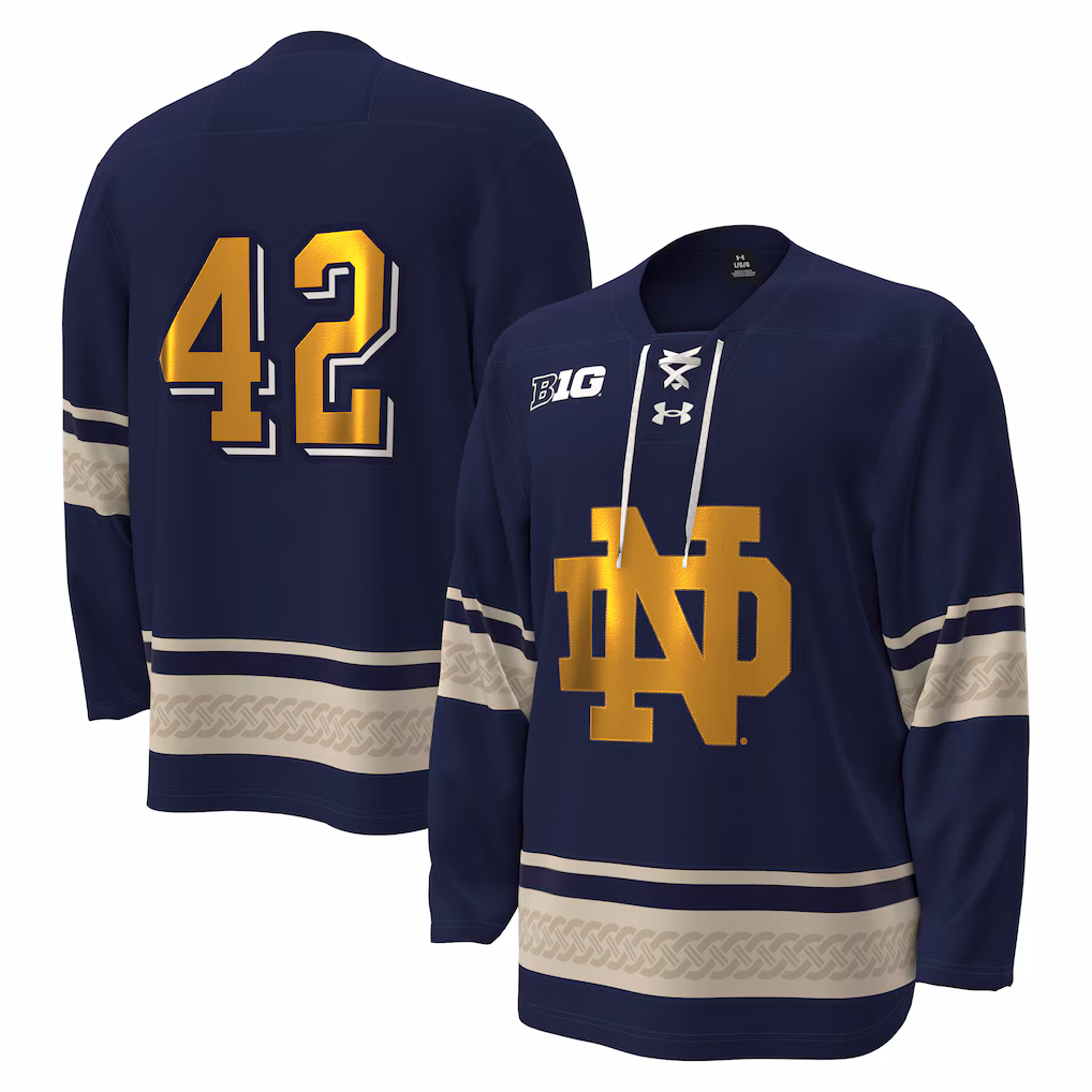 Men's Under Armour #42 Navy Notre Dame Fighting Irish Alternate Replica Hockey Jersey