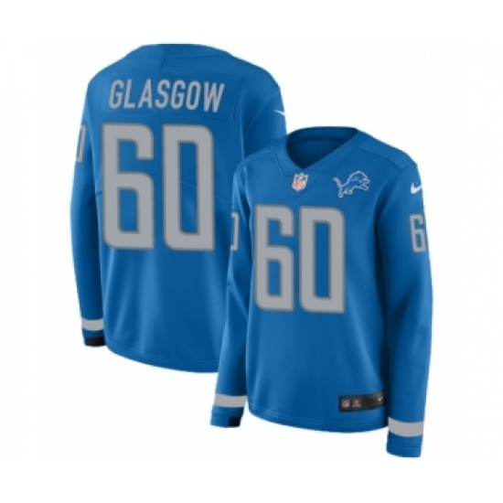 Women's Nike Detroit Lions #60 Graham Glasgow Limited Blue Therma Long Sleeve NFL Jersey - Ujersey
