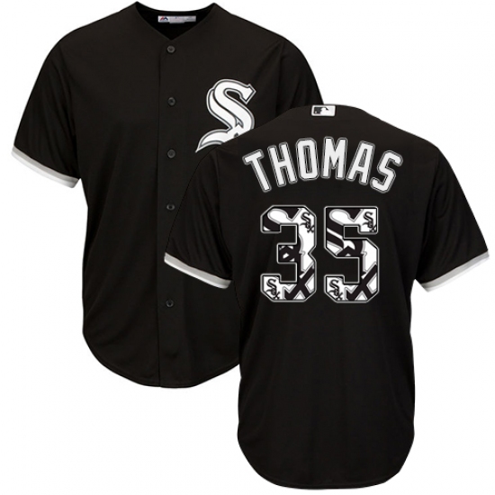 Men's Majestic Chicago White Sox #35 Frank Thomas Authentic Black Team Logo Fashion Cool Base MLB Jersey