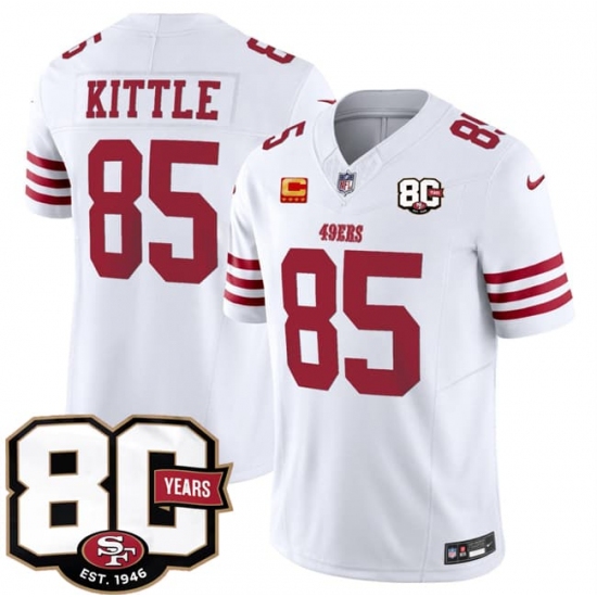 Men's San Francisco 49ers #85 George kittle White 80th Anniversary And 4-Star C 2026 F.U.S.E. Vapor Untouchable Limited Football Stitched Jersey - Ujersey