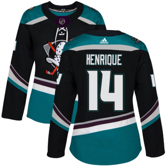 Women's Adidas Anaheim Ducks #14 Adam Henrique Authentic Black Teal Third NHL Jersey - Ujersey