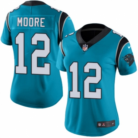 Women's Nike Carolina Panthers #12 D.J. Moore Limited Blue Rush Vapor Untouchable NFL Jersey - Ujersey