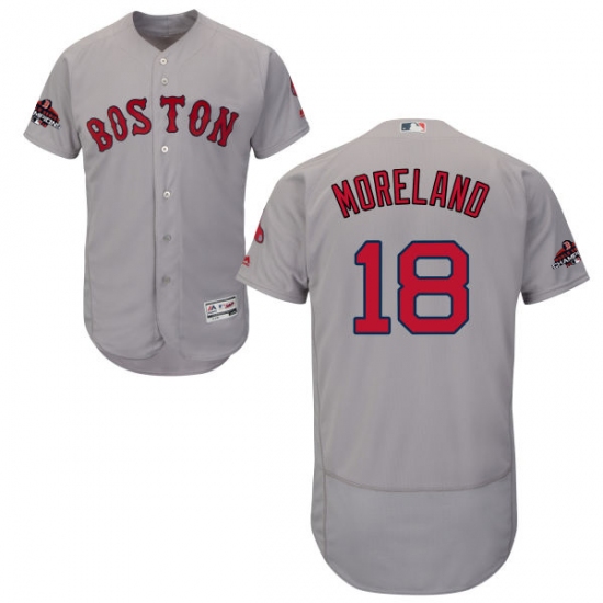 Men's Majestic Boston Red Sox #18 Mitch Moreland Grey Road Flex Base Authentic Collection 2018 World Series Champions MLB Jersey - Ujersey