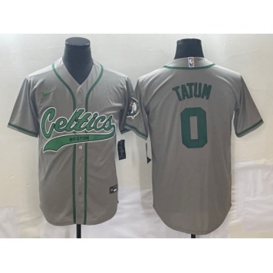Men's Boston Celtics #0 Jayson Tatum Grey With Patch Stitched Baseball Jersey - Ujersey