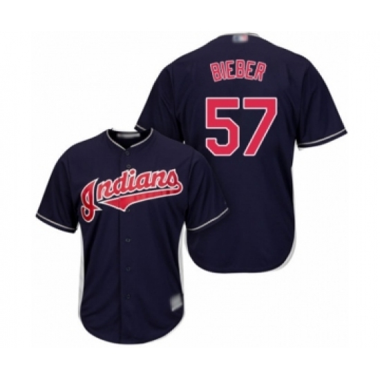 Youth Cleveland Indians #57 Shane Bieber Authentic Navy Blue Alternate 1 Cool Base Baseball Jersey