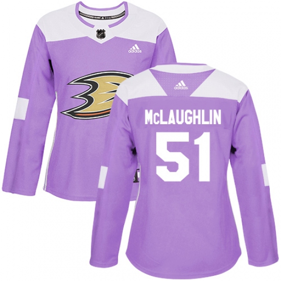 Women's Adidas Anaheim Ducks #51 Blake McLaughlin Authentic Purple Fights Cancer Practice NHL Jersey - Ujersey