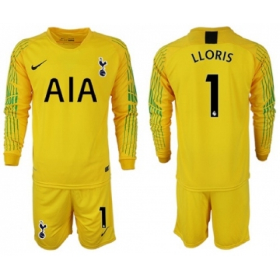 Tottenham Hotspur #1 Lloris Yellow Goalkeeper Long Sleeves Soccer Club Jersey
