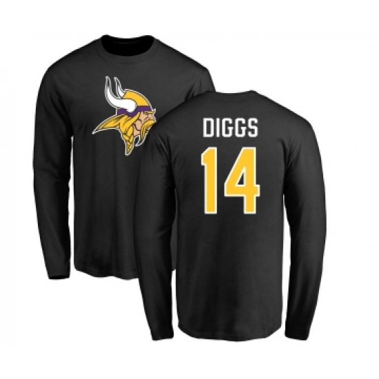 Football Minnesota Vikings #14 Stefon Diggs Black Name & Number Logo Long Sleeve T-Shirt - Ujersey