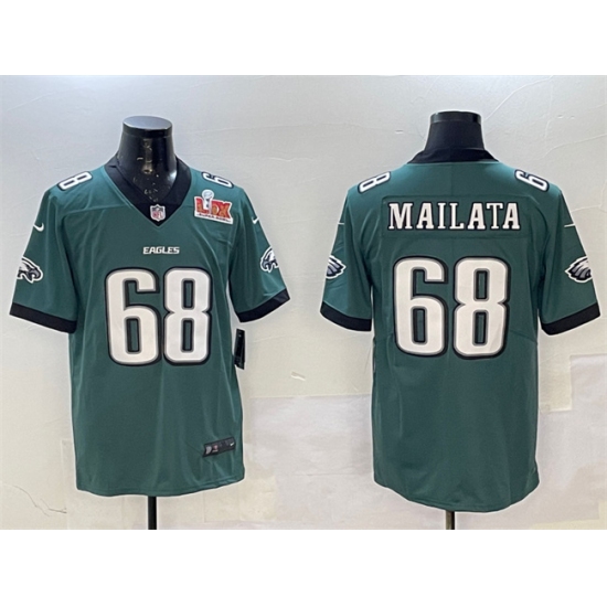 Men's Philadelphia Eagles #68 Jordan Mailata Green 2025 Super Bowl LIX New Vapor Untouchable Limited Football Stitched Jersey