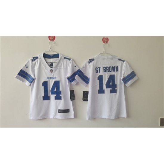 Women's Detroit Lions #14 Amon-Ra St. Brown White Vapor Football Stitched Jersey(Run Smaller) - Ujersey