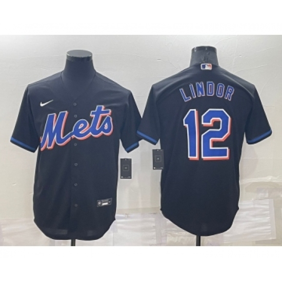 Men's New York Mets #12 Francisco Lindor Black Stitched MLB Cool Base Nike Jersey - Ujersey