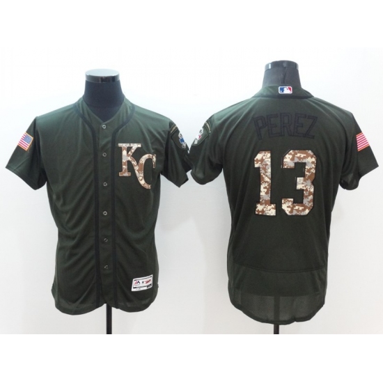 Men's Kansas City Royals #13 Salvador Perez Green Salute to Service Jersey - Ujersey