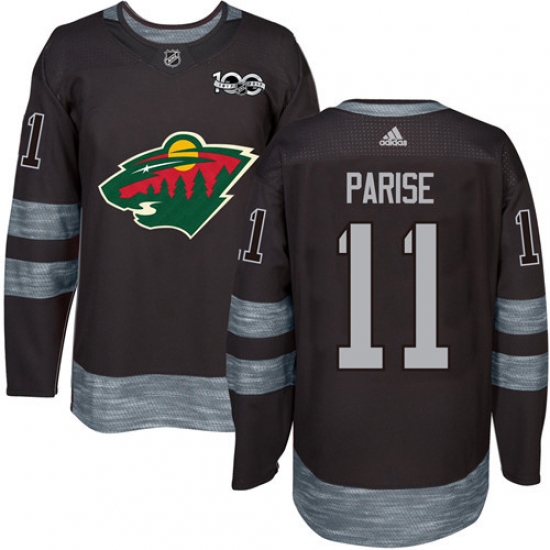 Men's Adidas Minnesota Wild #11 Zach Parise Premier Black 1917-2017 100th Anniversary NHL Jersey - Ujersey