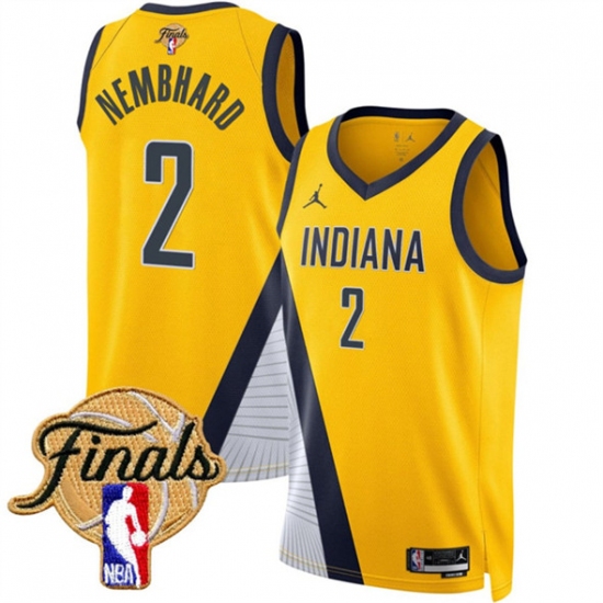 Men's Indiana Pacers #2 Andrew Nembhard Yellow 2025 Finals Statement Edition Stitched Basketball Jersey - Ujersey