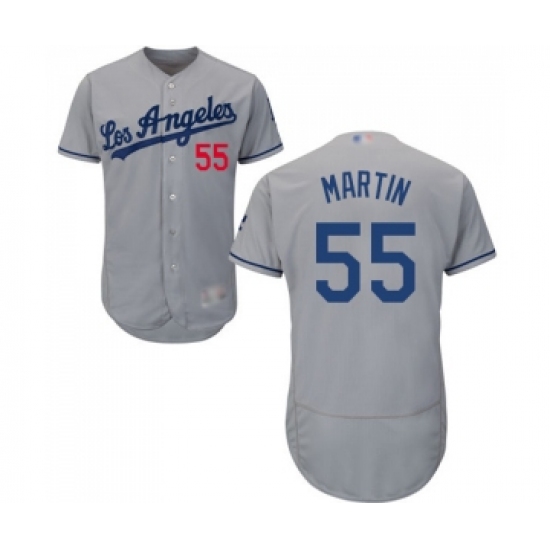 Men's Los Angeles Dodgers #55 Russell Martin Grey Road Flex Base Authentic Collection Baseball Jersey - Ujersey