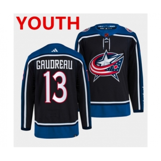 Youth Columbus Blue Jackets #13 Johnny Gaudreau Navy 2022 Reverse Retro Stitched Jersey - Ujersey