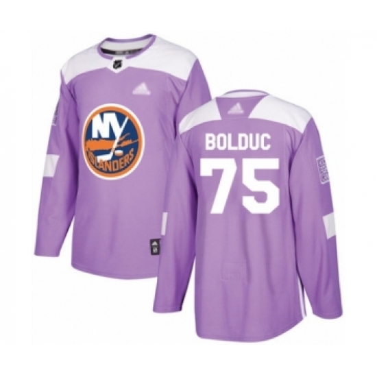 Men's New York Islanders #75 Samuel Bolduc Authentic Purple Fights Cancer Practice Hockey Jersey - Ujersey