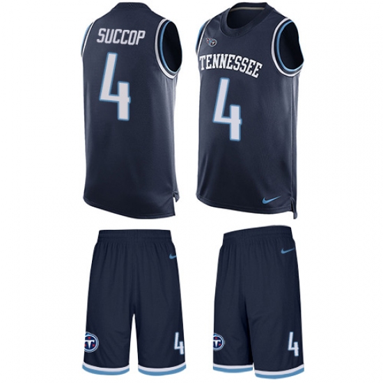 Men's Nike Tennessee Titans #4 Ryan Succop Limited Navy Blue Tank Top Suit NFL Jersey - Ujersey