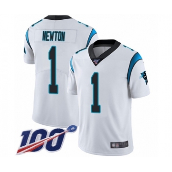 Men's Carolina Panthers #1 Cam Newton White Vapor Untouchable Limited Player 100th Season Football Jersey - Ujersey
