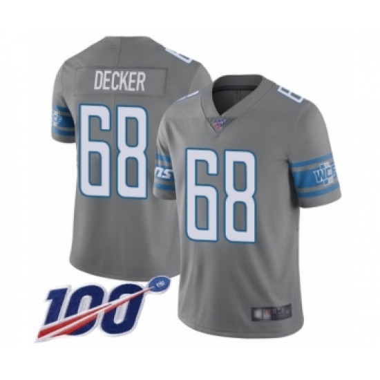 Men's Detroit Lions #68 Taylor Decker Limited Steel Rush Vapor Untouchable 100th Season Football Jersey - Ujersey