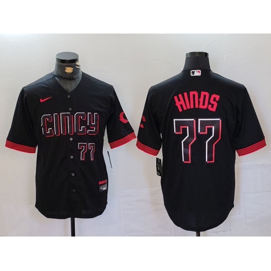 Men's Cincinnati Reds #77 Rece Hinds Number Black 2023 City Connect Cool Base Stitched Jersey - Ujersey