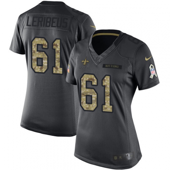 Women's Nike New Orleans Saints #61 Josh LeRibeus Limited Black 2016 Salute to Service NFL Jersey - Ujersey