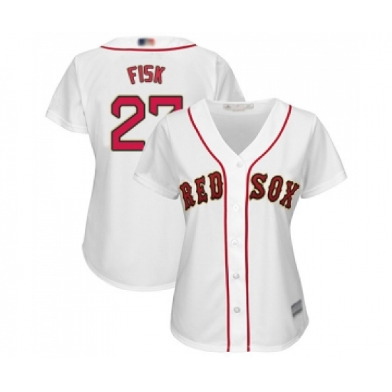 Women's Boston Red Sox #27 Carlton Fisk Authentic White 2019 Gold Program Cool Base Baseball Jersey - Ujersey
