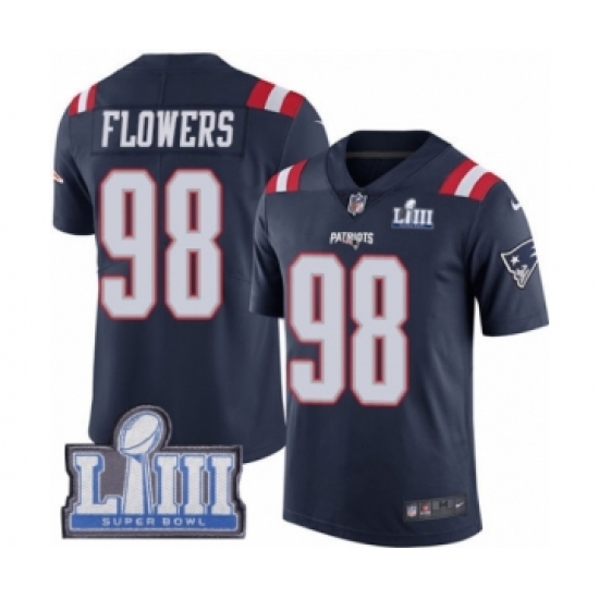 Youth Nike New England Patriots #98 Trey Flowers Limited Navy Blue Rush Vapor Untouchable Super Bowl LIII Bound NFL Jersey - Ujersey