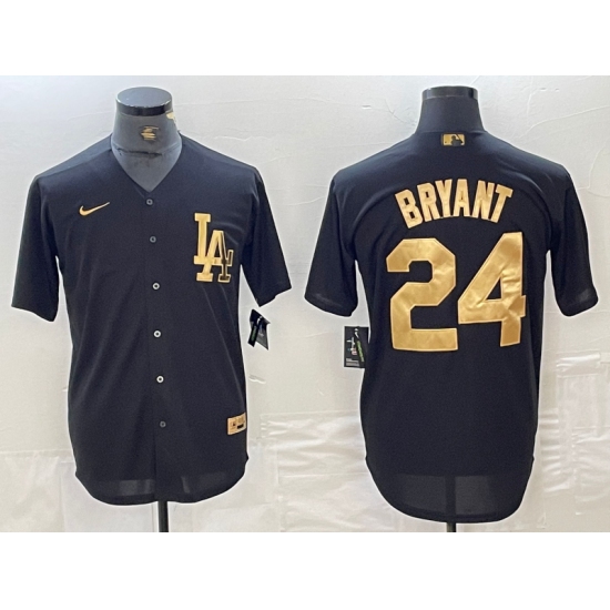 Men's Los Angeles Dodgers #24 Kobe Bryant Black Gold Cool Base Stitched Jersey - Ujersey