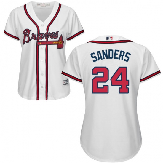Women's Majestic Atlanta Braves #24 Deion Sanders Authentic White Home Cool Base MLB Jersey - Ujersey