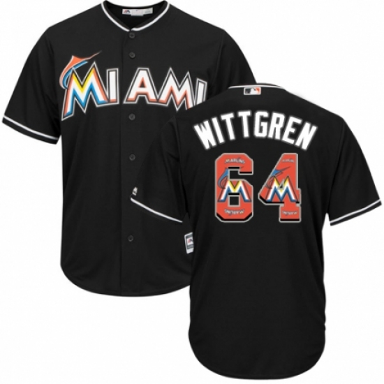 Men's Majestic Miami Marlins #64 Nick Wittgren Authentic Black Team Logo Fashion Cool Base MLB Jersey - Ujersey