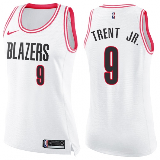 Women's Nike Portland Trail Blazers #9 Gary Trent Jr. Swingman White Pink Fashion NBA Jersey - Ujersey