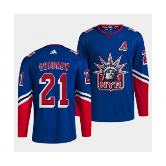 Men's New York Rangers #21 Barclay Goodrow Blue 2022 Reverse Retro Stitched Jersey - Ujersey