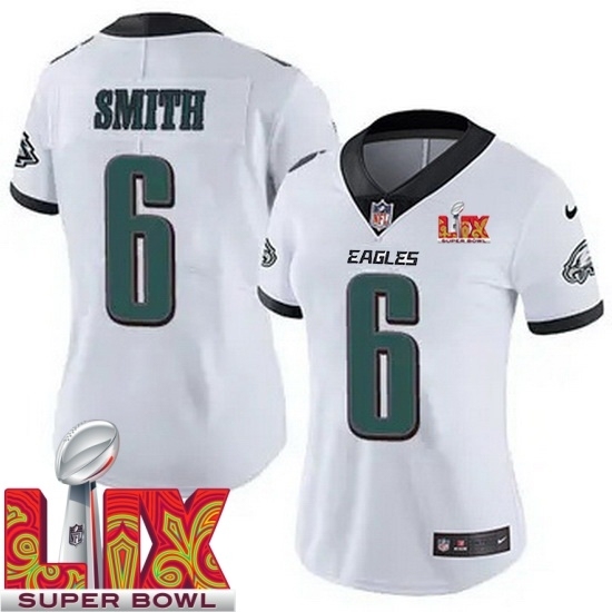 Women Philadelphia Eagles DeVonta Smith #6 White 2024 2025 Super Bowl LIX F U S E Stitched NFL Jersey - Ujersey