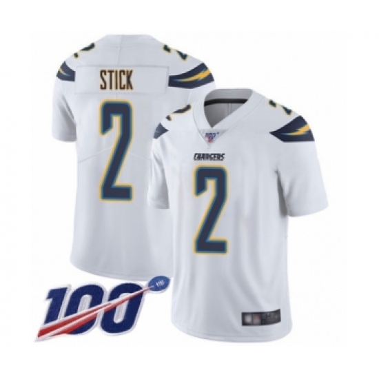 Men's Los Angeles Chargers #2 Easton Stick White Vapor Untouchable Limited Player 100th Season Football Jersey - Ujersey