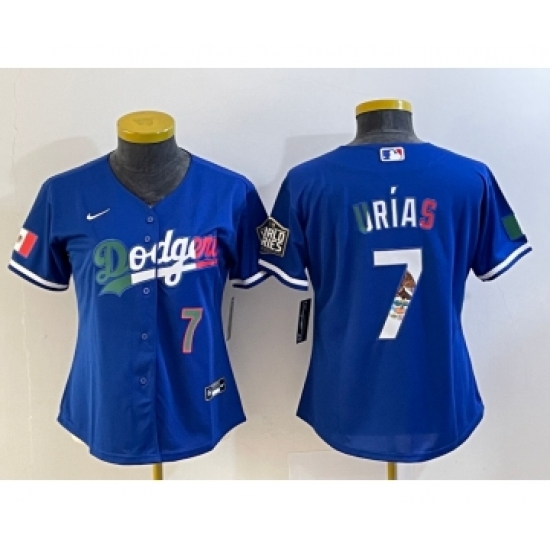 Women's Los Angeles Dodgers #7 Julio Urias Blue 2020 World Series Cool Base Nike Jersey5 - Ujersey