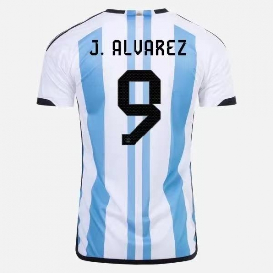 Men's Argentina #9 Julian Alverez White Blue Home Soccer Jersey Suit