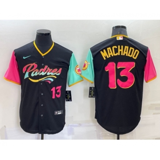 Men's San Diego Padres #13 Manny Machado Black Number 2022 City Connect Cool Base Stitched Jersey - Ujersey