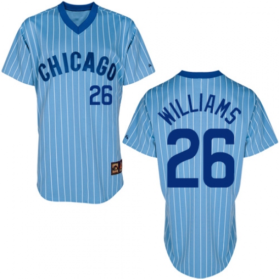 Men's Majestic Chicago Cubs #26 Billy Williams Authentic Blue/White Strip Cooperstown Throwback MLB Jersey - Ujersey