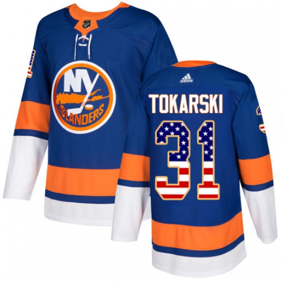 Youth Adidas New York Islanders #31 Dustin Tokarski Authentic Royal Blue USA Flag Fashion NHL Jersey - Ujersey