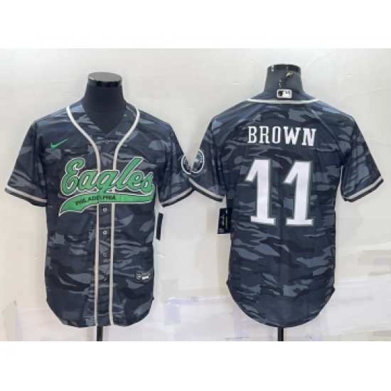 Men's Philadelphia Eagles #11 AJ Brown Grey Camo Cool Base Stitched Baseball Jersey - Ujersey