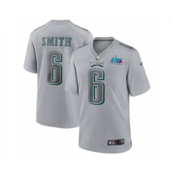 Men's Philadelphia Eagles #6 DeVonta Smith Gray Super Bowl LVII Patch Atmosphere Fashion Stitched Game Jersey - Ujersey