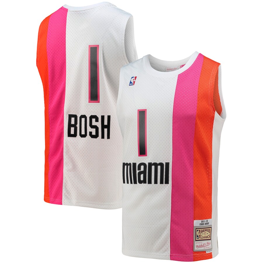 Men's Miami Heat Chris Bosh Mitchell & Ness White 2011/12 Hardwood Classics Swingman Jersey - Ujersey