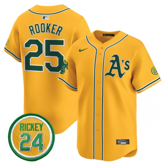 Men's Oakland Athletics #25 Brent Rooker Yellow 2024 Limited With Rickey Henderson Stitched Jersey - Ujersey