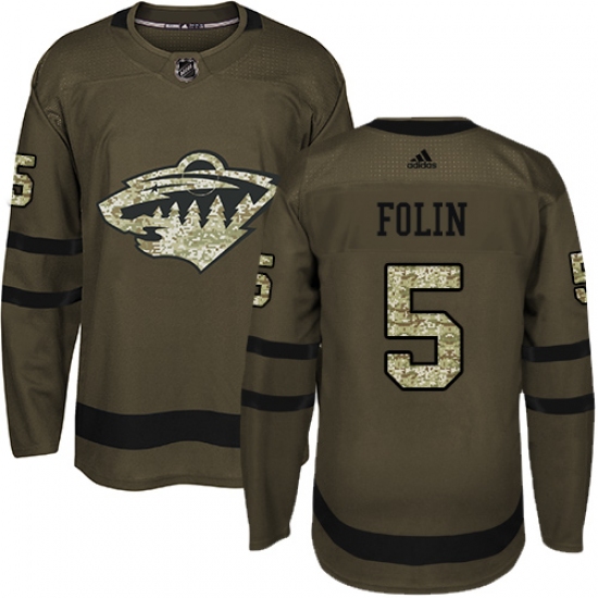 Adidas Minnesota Wild #5 Christian Folin Green Salute to Service Stitched NHL Jersey - Ujersey