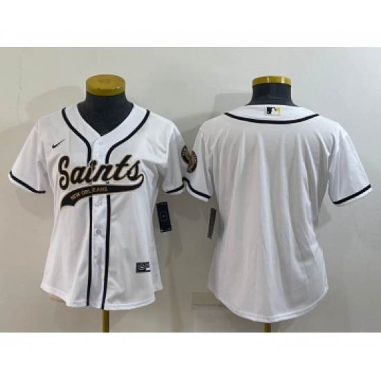 Women's New Orleans Saints Blank White With Patch Cool Base Stitched Baseball Jersey - Ujersey