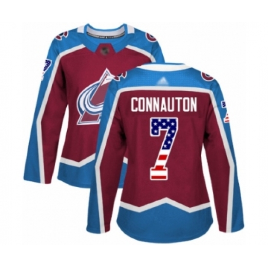 Women's Colorado Avalanche #7 Kevin Connauton Authentic Burgundy Red USA Flag Fashion Hockey Jersey - Ujersey