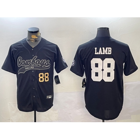 Men's Dallas Cowboys #88 CeeDee Lamb Black With Cool Base Stitched Baseball Jerseys - Ujersey