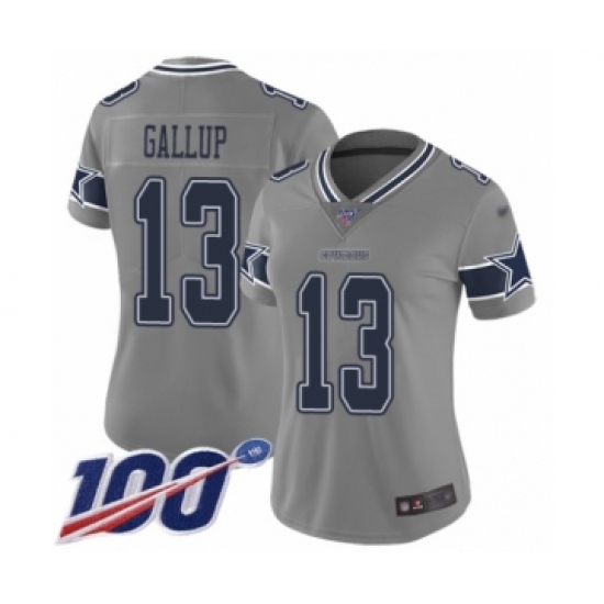 Women's Dallas Cowboys #13 Michael Gallup Limited Gray Inverted Legend 100th Season Football Jersey - Ujersey