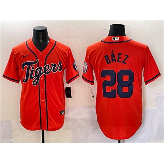 Men's Detroit Tigers #28 Javier Báez Orange With Cool Base Stitched Baseball Jersey - Ujersey